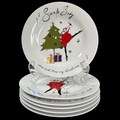 Pottery Barn Santa Baby Christmas Plates 8.5" Dessert Appetizer Salad  Set of 6 - Image 1 of 4