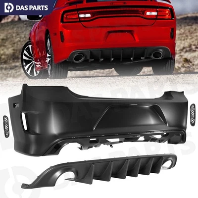 For 2011-2014 Dodge Charger SRT 8 Style Rear Bumper Cover Set & Tail lip Black Foto 1 de 4