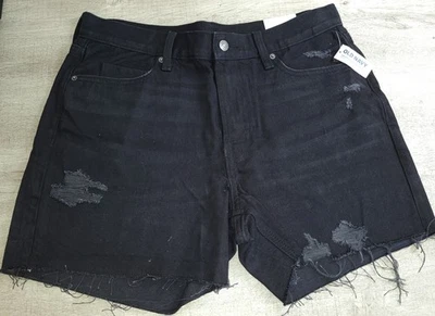 Old Navy Womens High Rise Slouchy Straight Black Denim Jean Shorts Size 12 NWT - Image 1 of 4