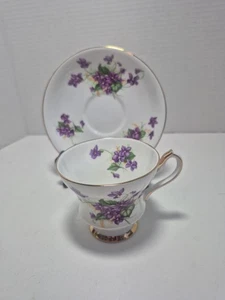 VTG Society Bone China Purple Floral Tea Cup & Saucer Gold Trim Made In England. - Picture 1 of 14