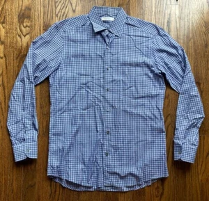 Ermenegildo Zegna Mens Size Large Blue Plaid Long Sleeve Button Down Shirt Italy - Picture 1 of 11