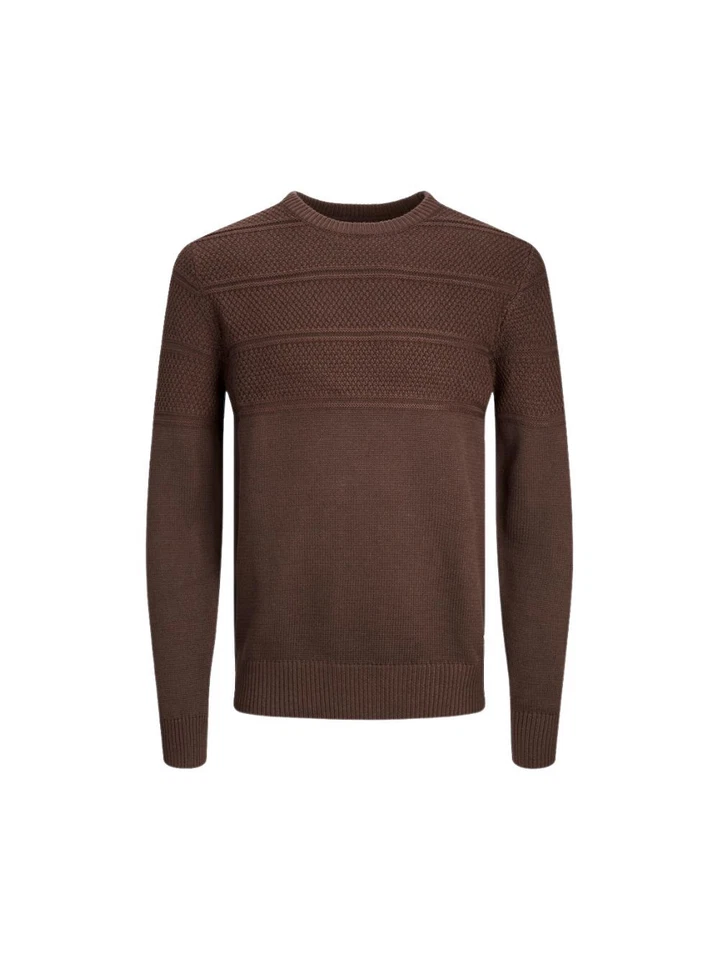 Maglia Jack & Jones Uomo Marrone JJJERRY KNIT CREW NECK 12236810 Sea Brown - Immagine 1 di 1