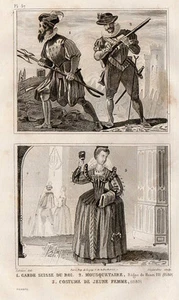 COSTUMES REGNE HENRI III GARDE SUISSE MOUSQUETAIRE COSTUM GRAVURE 1859 ENGRAVING - Picture 1 of 1