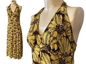 VINTAGE HANDMADE BROWN & GOLD FLORAL MAXI DRESS - Picture 1 of 8
