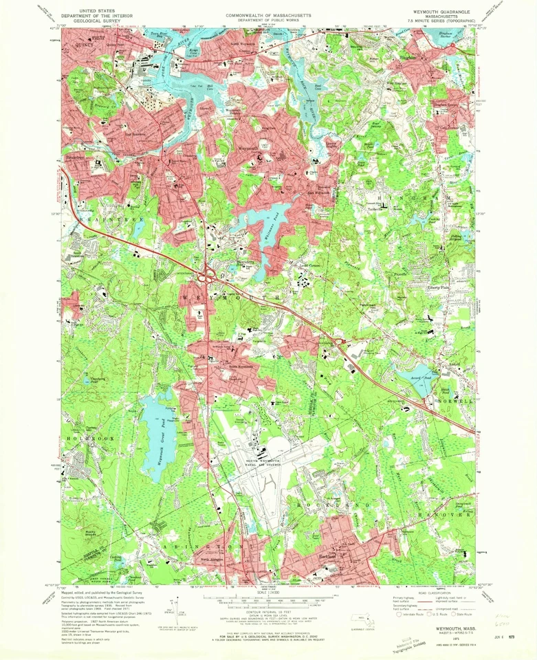 Weymouth, MA - 1971 USGS Topographic Map – Premium Matte Print – Historic Mass - Image 1 of 1