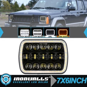 For 1979-95 Jeep Cherokee 7x6" 5x7" LED Headlight H4 Hi-Lo DRL Turn Signal Ring - Picture 1 of 12