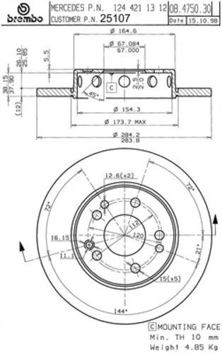 Rotor de freno de disco delantero, par (2) - repuesto original Brembo 25107 Foto 1 de 1