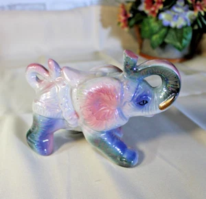 Vintage Lusterware Elephant Figurine Pink Blue - Picture 1 of 6