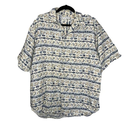 Murano Shirt Men's Large White Blue Aztec Print Linen Blend Button Down Shirt - Image 1 of 4