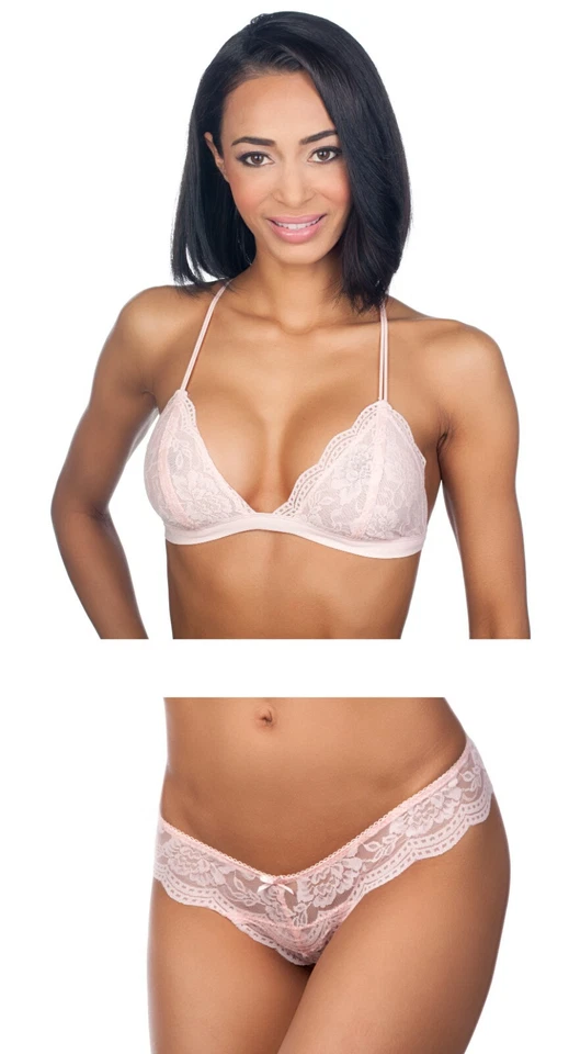 Conjunto de sujetador y tanga bralette sin aros de encaje floral Honeydew Intimates 1446 BLUSH Foto 1 de 3