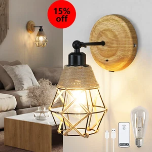 Vintage Battery Operated Wall Sconce Indoor Chargeable LED Wall Light Remote E26 - Picture 1 of 12