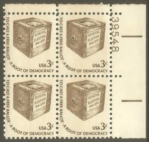 US USA Sc# 1584 var MNH FVF PL# BLOCK Vote Ballot Box Dull Gum - Picture 1 of 1