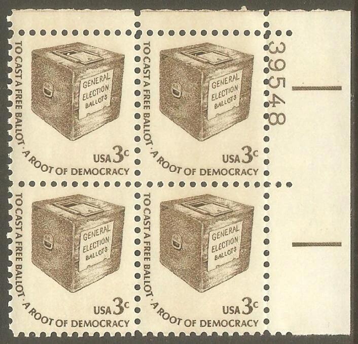 US USA Sc# 1584 var MNH FVF PL# BLOCK Vote Ballot Box Dull Gum - Image 1 of 1