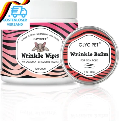 GJYC PET Faltenpflege-Set Für Bulldoggen Und Mops: Reinigungstücher Und Balsam F - Bild 1 von 4