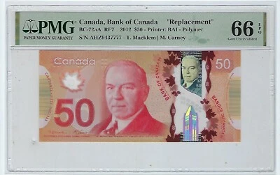 Bank of Canada 2012 $50 BC-72aA  Replacement AhZ PMG 66 EPQ - Image 1 of 2