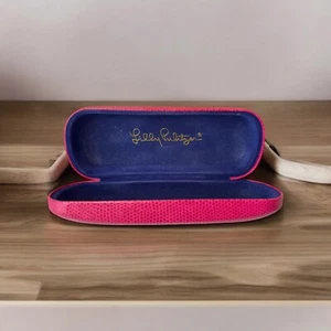 Lilly Pulitzer Glasses Case Hot Pink Hard Blue Velvet Lined Fashion Sunglasses - Picture 1 of 5