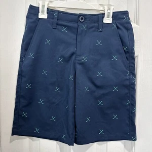 NEW Under Armour UA Golf Shorts Boys Youth Golf Clubs Print Navy Blue Size 12 - Picture 1 of 20