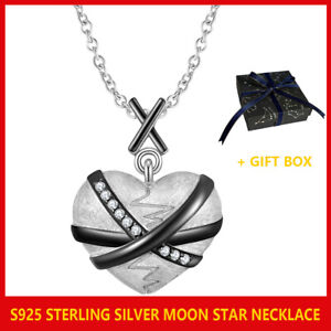 Solid 925 Sterling Silver Broken Heart Pendant Necklace Men Ladies Women