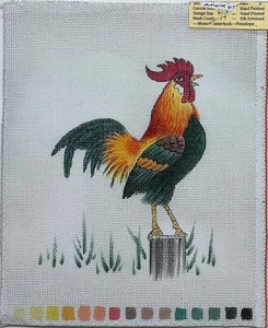 Hand-painted ROOSTER Needlepoint Canvas 8" x 10" mono 14.5 count - Picture 1 of 2