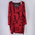 Cacique Woman Nightshirt 14 16 Red Love Black Lace PullOn Lng Sleeve