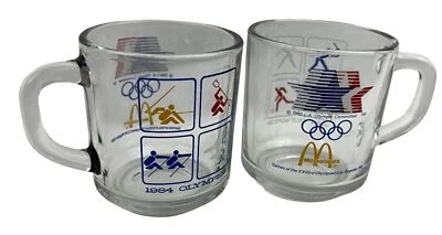 McDonalds Set of 2 Vintage 1984 Los Angeles Olympics Glass Coffee Mug Cup - Image 1 of 4