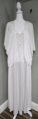 Conjunto de bata vintage Shadowline Peignoir talla pequeña nailon blanco floral Foto 1 de 4