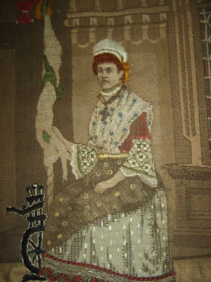 ancienne tapisserie,alsacienne et son rouet,fil,laine et fil doré - Photo 1/4