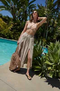 Free People Lunar Cove Wide-Leg Slit Pants Beige Size S - Picture 1 of 3