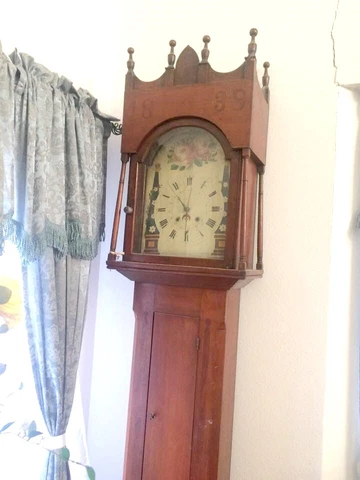 1838 Cherry Tall Case 8' Grandfather Clock Possibly Made by Emanuel Meily PA Cover