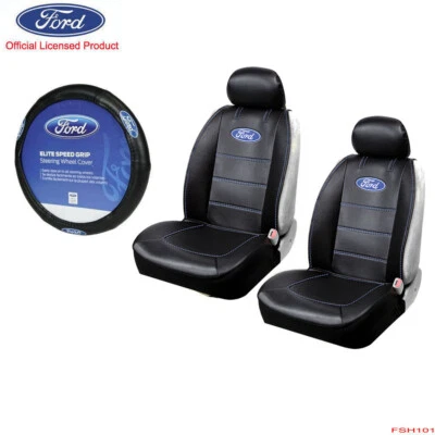 New 5pcs Ford Elite Style Car Truck Front SUV Seat Covers Steering Wheel Cover Foto 1 de 4
