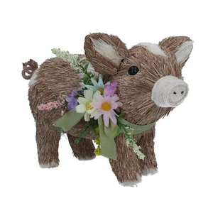 Gisela Graham Bristle Floral Pig Easter Decoration Homeware Accessory For Spring - Picture 1 of 1