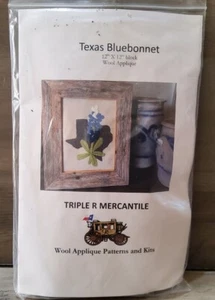 Texas Bluebonnet 12x12 Wool Applique Kit Pattern Triple R Mercantile Quilting - Picture 1 of 2