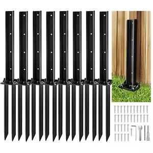 8 Pack Fence Post Anchor Kit Steel Ground Spike Fence Repair Stakes - Picture 1 of 8