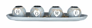 Juego de soportes de luz de té bandeja de madera para el hogar gris Shabby Chic vintage farol de viento decoración - Imagen 1 de 5