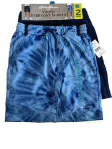Eddie Bauer Kids Youth Everday Shorts 2 Pack Tie Dye Blue Solid Blue Sz 6/7 NEW - Picture 1 of 5