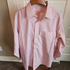 Vintage Brooks Brothers Kleid Langarm Shirt 17 1/2-4/5 rot weiß USA 346 - Bild 1 von 7