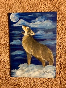 Wolf, Tierwelt, Kunst, Original OOAK 5x7 Acrylgemälde, von Darlene Jaye - Bild 1 von 1