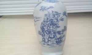 Japanese 20thC Porcelain Vase Blue And White Painted With Figures 6" tall - Picture 1 of 14