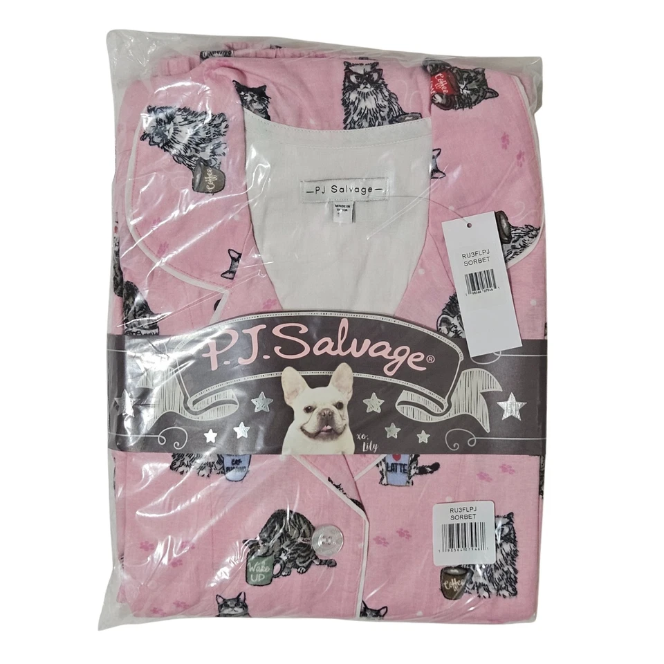 Conjunto de pijama de franela PJ Salvage gatos café mujeres XL sorbete top/pantalones nuevo con etiquetas🐱 Foto 1 de 2