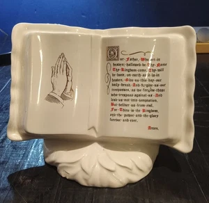 Vintage The Lord's Prayer Gold Radierung weiß Bibel betende Hände Figur  - Bild 1 von 9