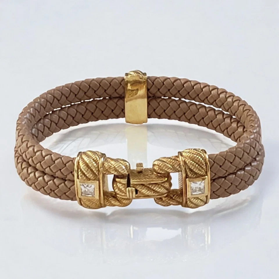 Brazalete trenzado Judith Ripka oro vermeil plata esterlina circonita cúbica bronceado Foto 1 de 4