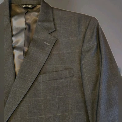 Jos A Bank Windowpane Blazer 46R 100% Wool Brown Checked / Plaid Suit Jacket - Image 1 of 4