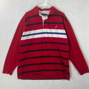 Nautica Polo Shirt Mens 2XL Red White Blue Rugby Striped Heavyweight 90s - Picture 1 of 16
