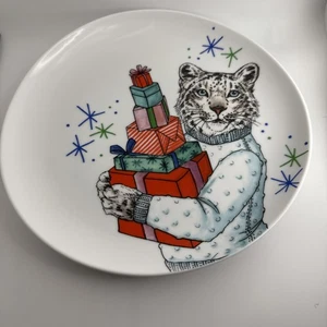West Elm Rachel Kozlowski Dapper Animal Snow Leopard Salad Plate - Picture 1 of 4