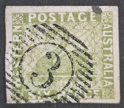 Australia Occidental 1860-1864 Usado Imperf Swan 6d Verde Salvia SG #28 CV £450 Foto 1 de 2