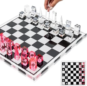 Acrylic Chess Set Modern Red & Clear Minimalist Sculptural Art Architecture Deco - Picture 1 of 6