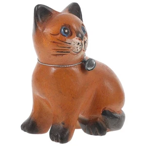 Adornos de gatito tallados en madera estatuillas de gato amantes escultura de madera hecha a mano - Imagen 1 de 12