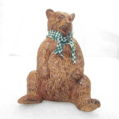 Brown Bear Figurine Grizzly Sitting Resin with Cloth Scarf - Image 1 of 4