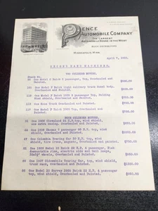 VTG 1910 Billhead Masthead of Pence Automobile Company - Buick Distributors - Picture 1 of 5
