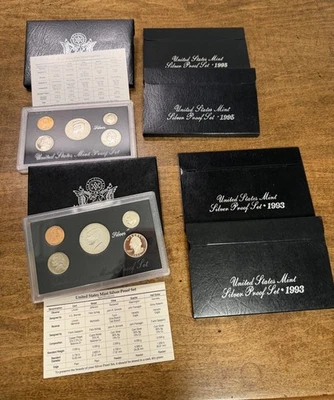 Lote de 6 juegos de monedas de plata de Estados Unidos como nuevas, 1995 y 1993 Foto 1 de 4